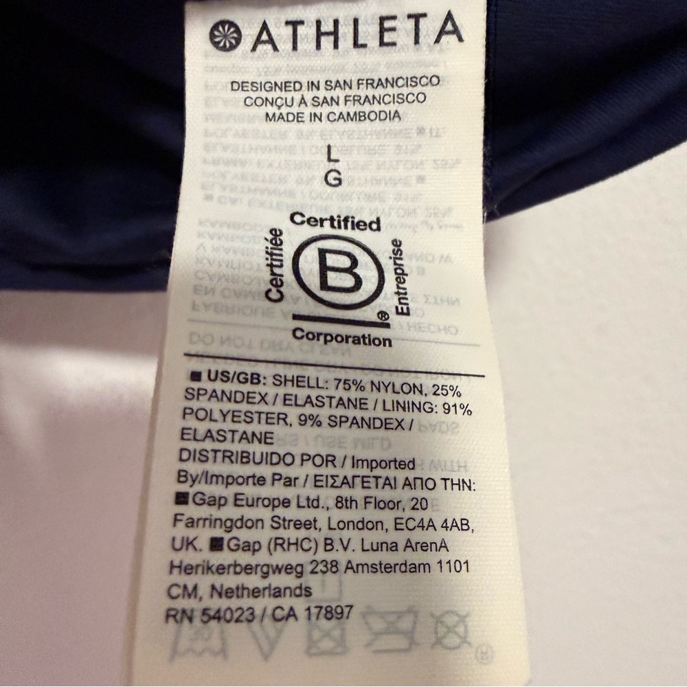 Athleta Triangle Bikini Top Strappy Back Adjustable Padded Navy Blue Size Large - Picture 7 of 8